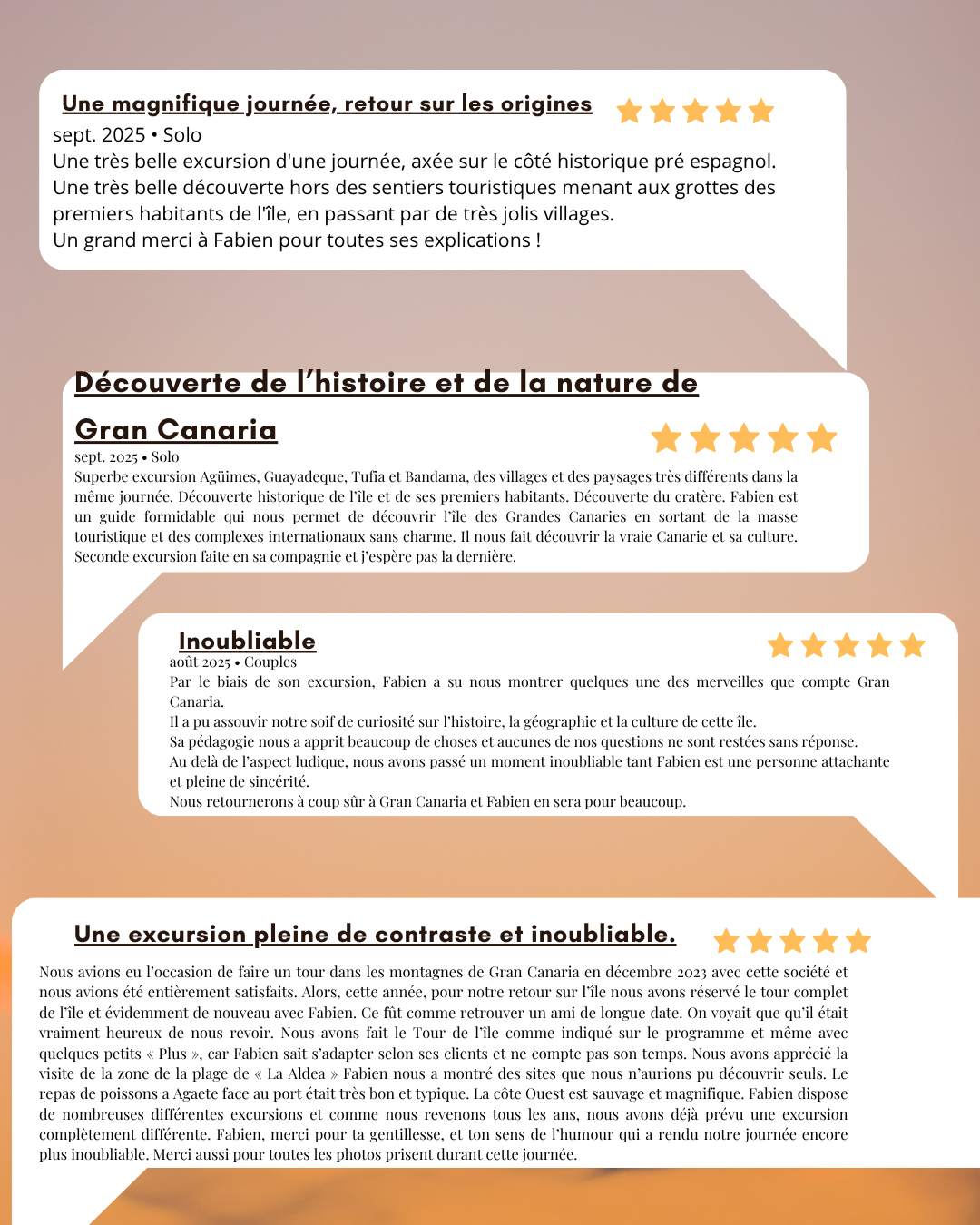 Commentaires clients Gran Canaria Taylored Tours